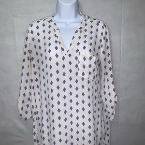 Pink Rose white Blouse w/ blue and pink design